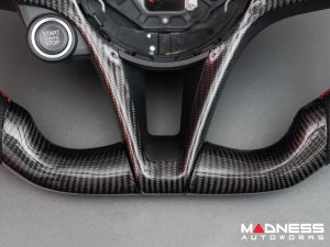 Alfa Romeo Stelvio Custom Steering Wheel - Carbon Fiber - Flat Top/ Flat Bottom - w/ Italian Stripe - QV Models - Perforated Leather 